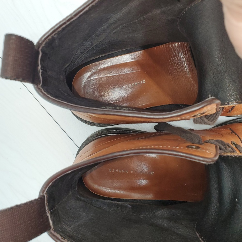 Banana Republic Mens Tan Italian Leather Cap Toe Lace Up Boots 11.5 D Made Italy - Picture 6 of 11